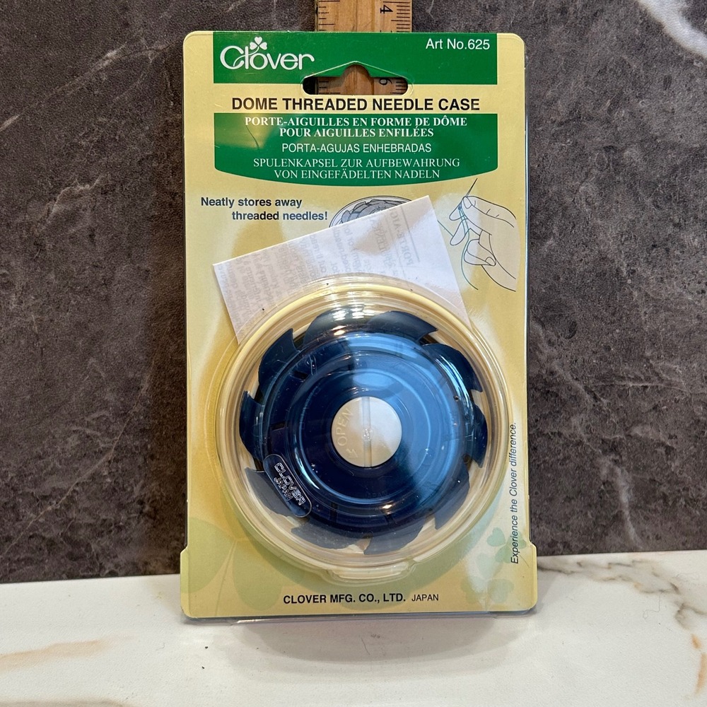 Clover Dome Threaded Needle Case Art No 625 Blue Sewing Storage Made in Japan